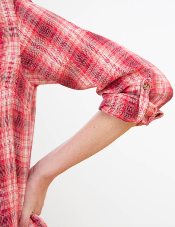 Chemise longue à carreaux flanelle (framboise) Chemise longue à carreaux flanelle (framboise)